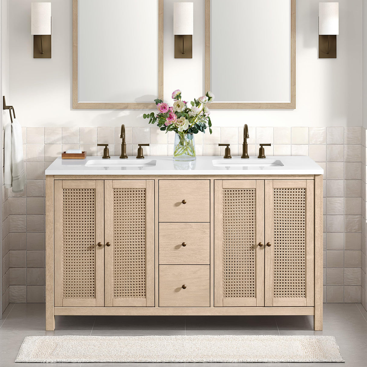 Lucca 60 Inch Bathroom Vanity Double Sink - Freestanding Cabinet Without Top - Wood Bathroom Vanity