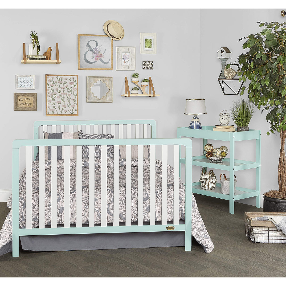 Ridgefield 5-in-1 Convertible Crib in Mint & White, Greenguard Gold Certified