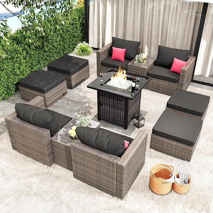 5 Pieces Outdoor Patio Sectional Furniture Set with Ottomans