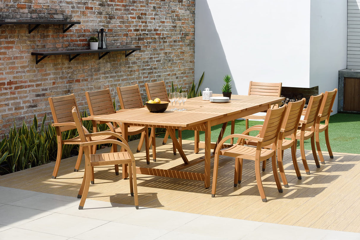 11 Piece Rectangular Patio Dining Set | Teak Finish | Ideal for Outdoors and Indoors