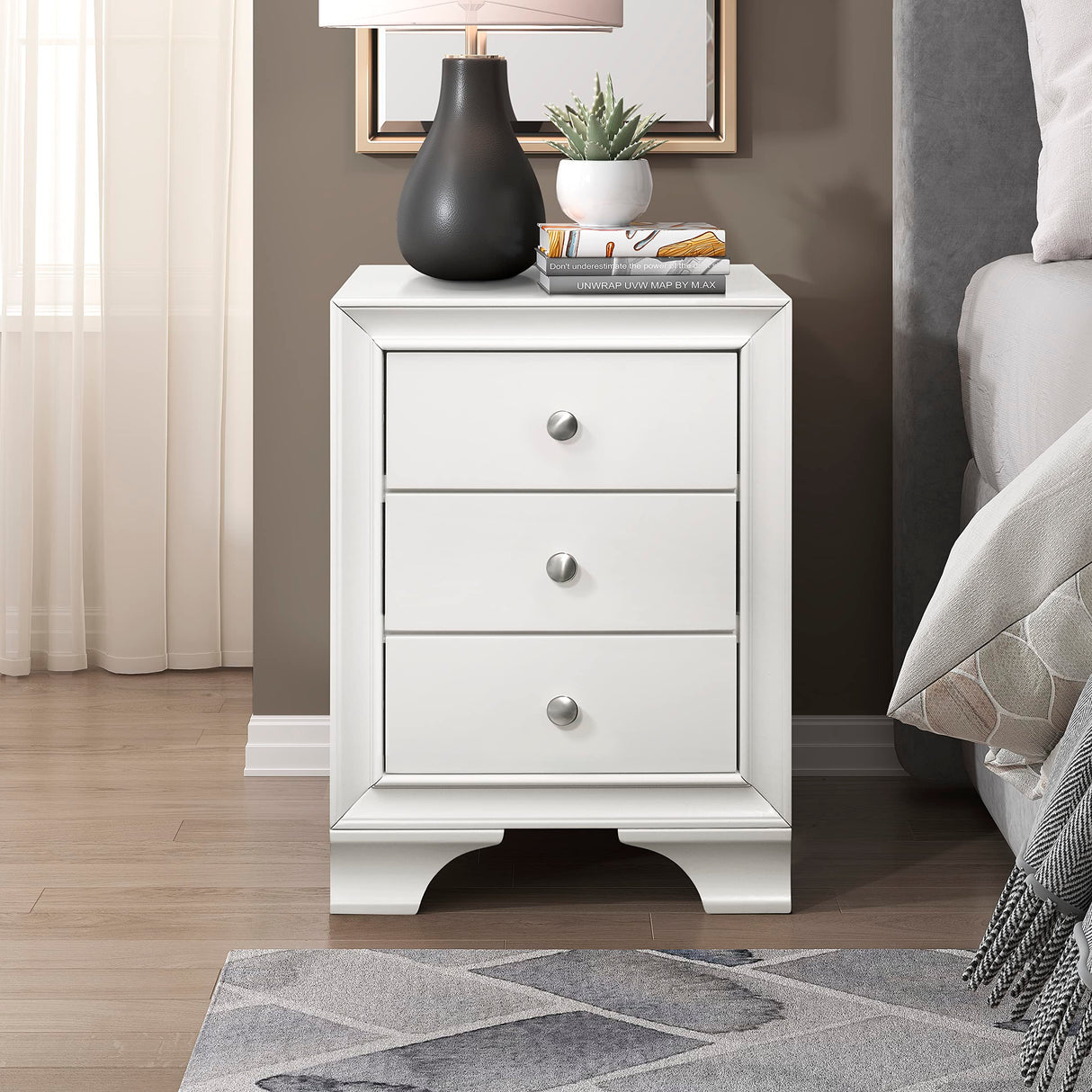 3-Drawer Nightstand, White