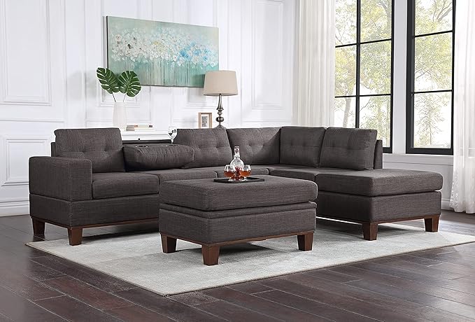 Leather Upholstered Sectional Sofa with Right Chaise