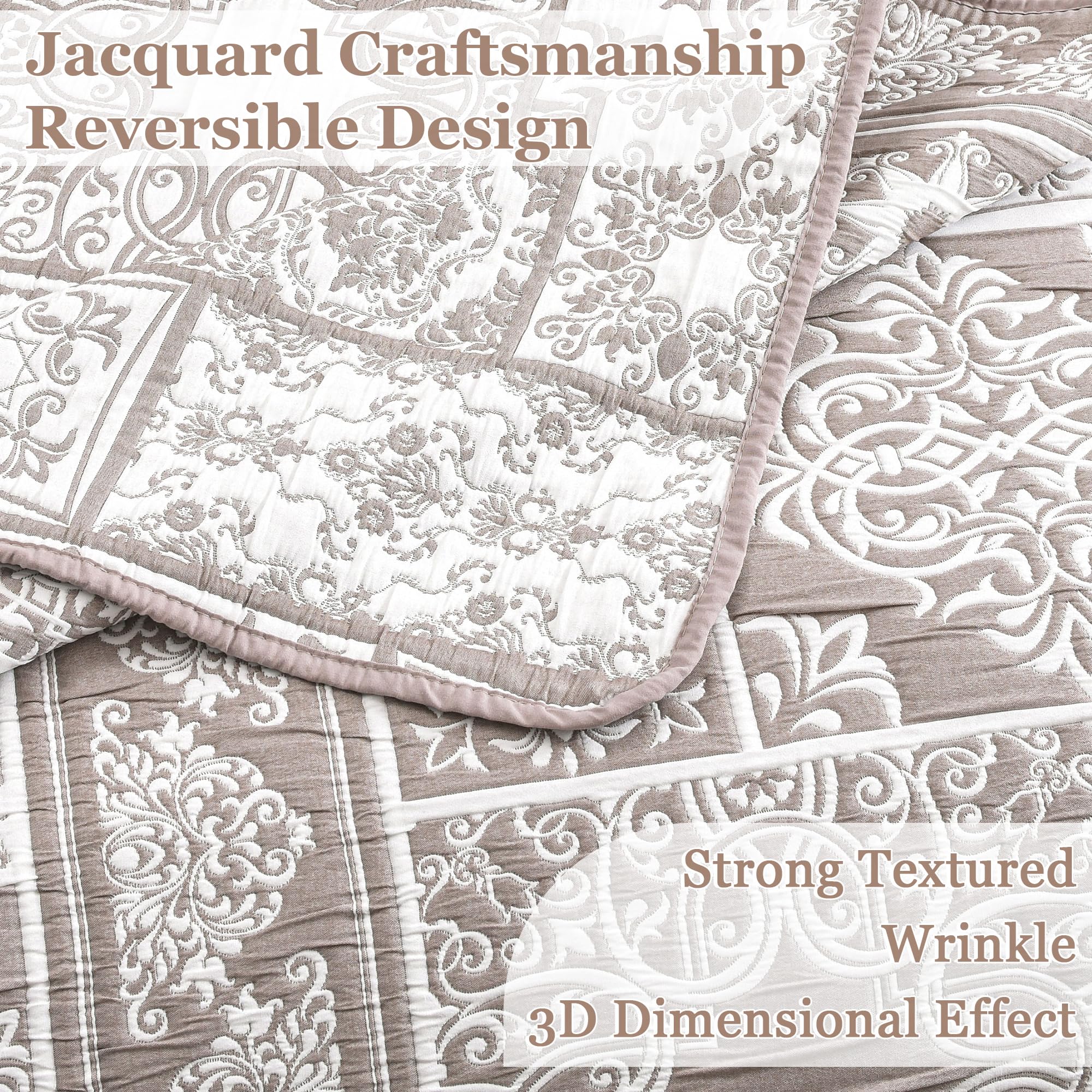 Asuexpect 3 Piece Patchwork Quilt Sets King Size, Boho Reversible Jacquard Quilts Bedding Set for All Season, Soft Lightweight Comforter Bedspread Coverlet Set (106''x96'') with 2 Shams, Brown