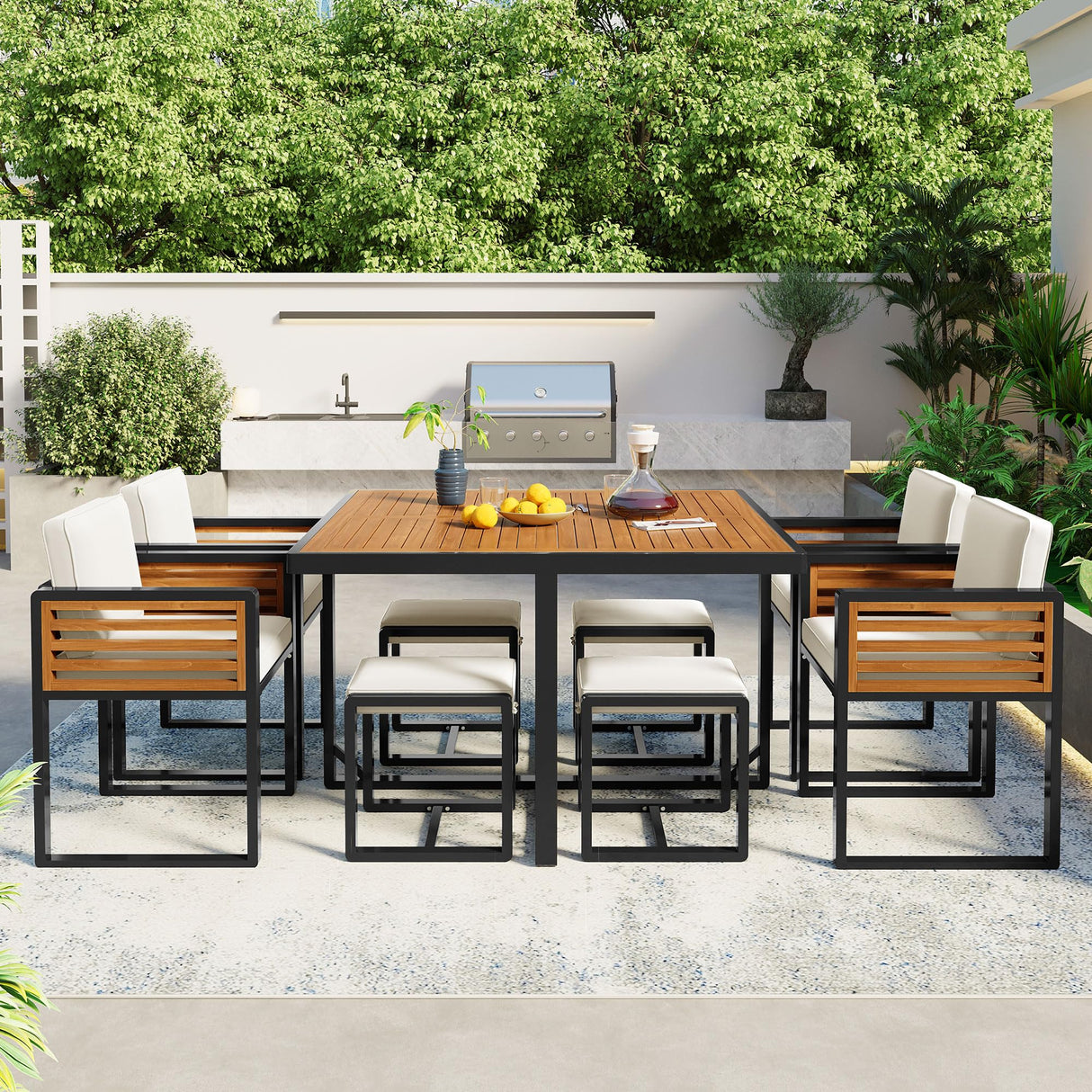 9 Pieces Outdoor Dining Set for 8 People, Acacia Wood Patio Furniture Sets