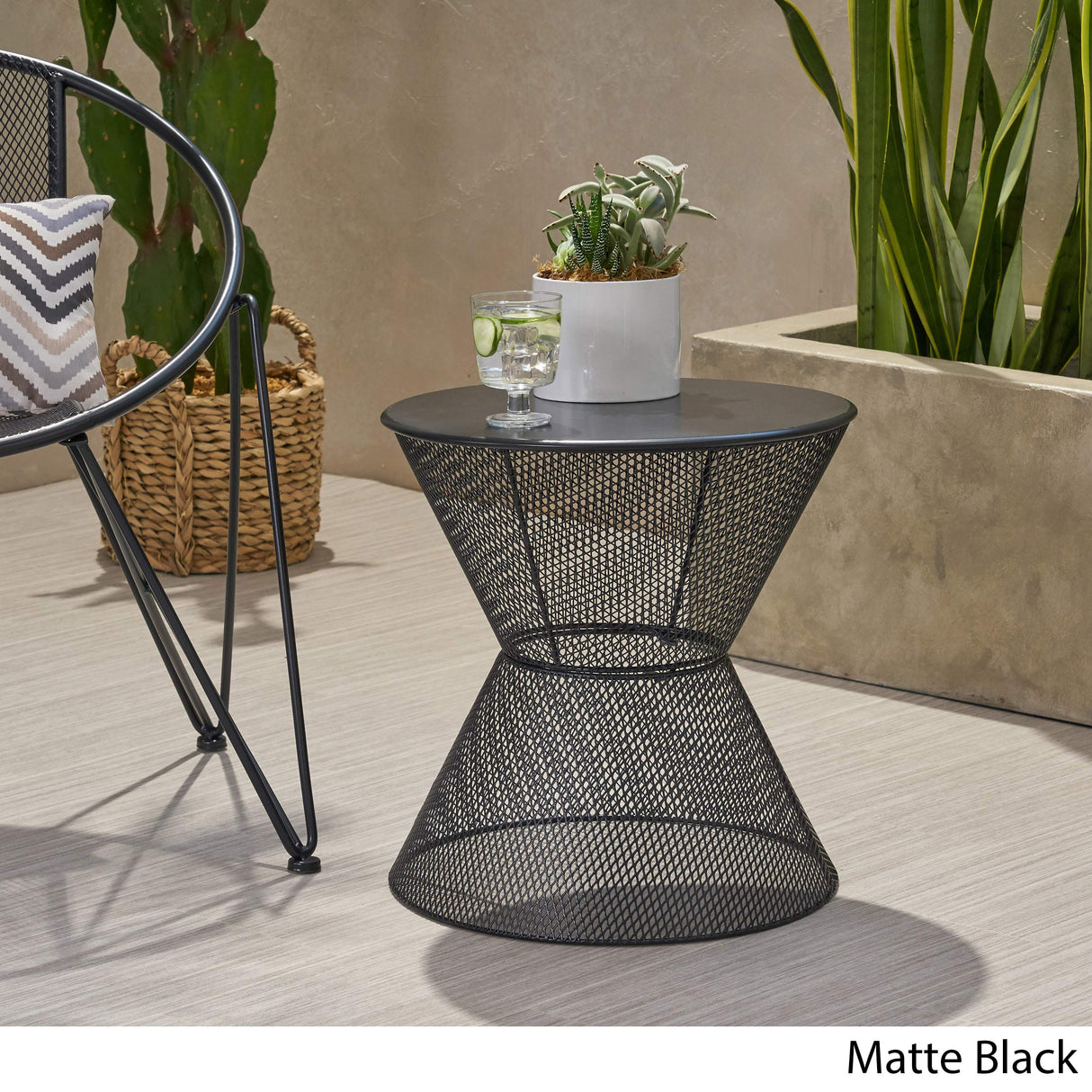 Doreen Modern Outdoor Iron Side Table, Matte Black