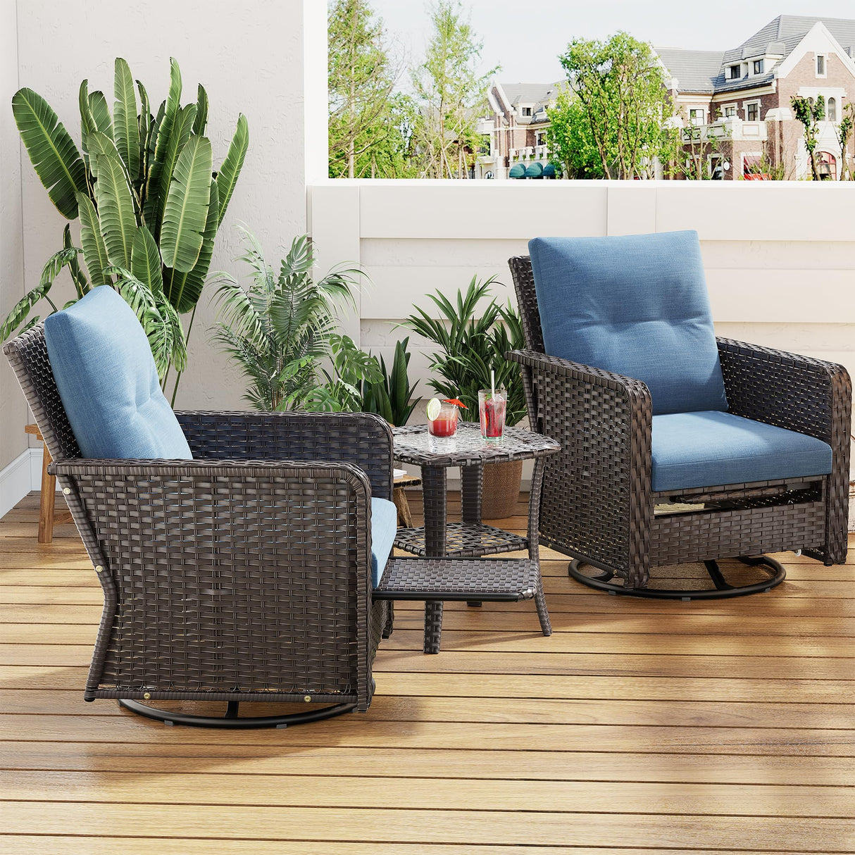 4-Seat Outdoor Furniture Patio Conversation Set, 2 Padded Rocking Chair & 2-Seat Patio