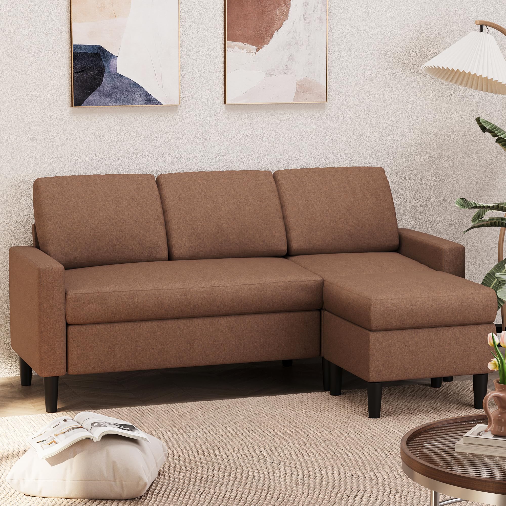 74" Convertible Sectional Sofa Couch, Small 3-Seat L-Shaped Sofa