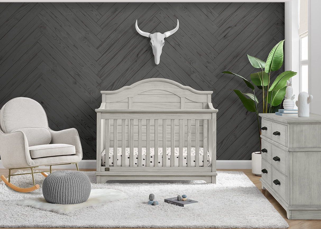 Simmons Kids Asher 6-in-1 Convertible Crib with Toddler Rail, Rustic Mist