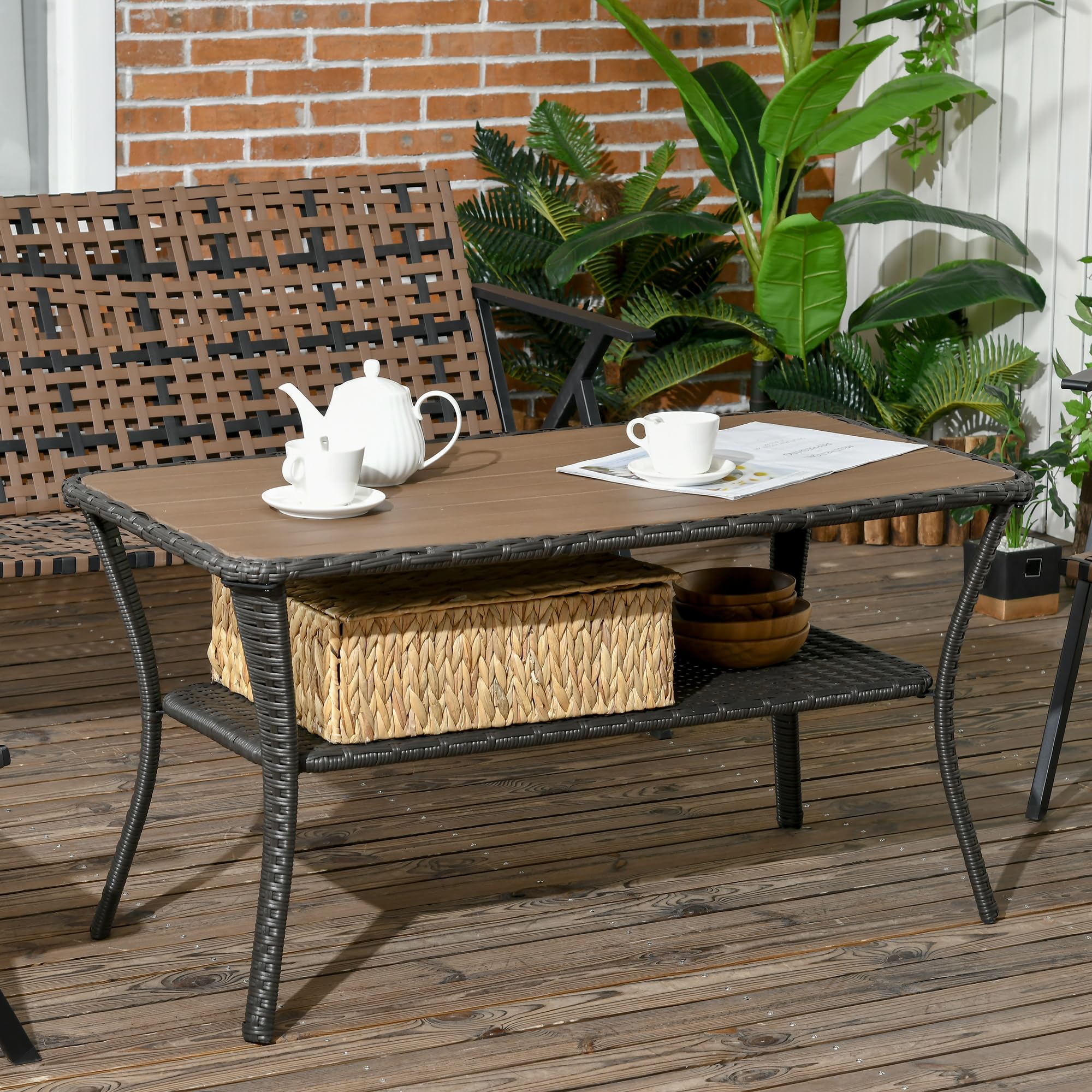 PE Rattan Outdoor Coffee Table with Storage