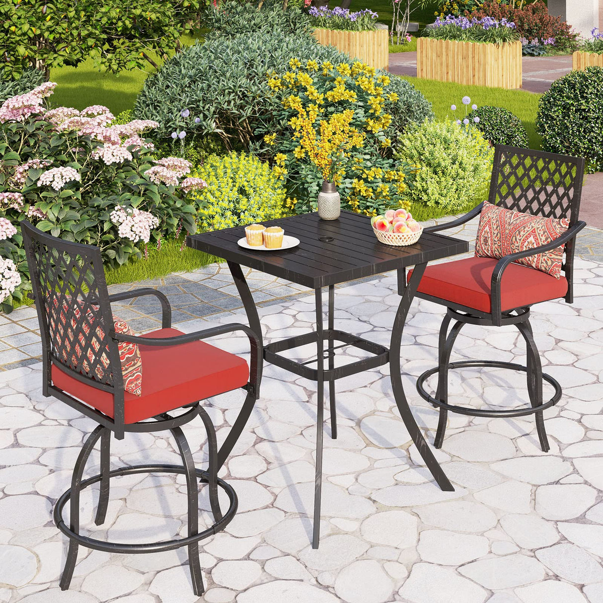 3 Piece Outdoor Bar Furniture Set, Counter-Height Patio Bistro Table & Swivel