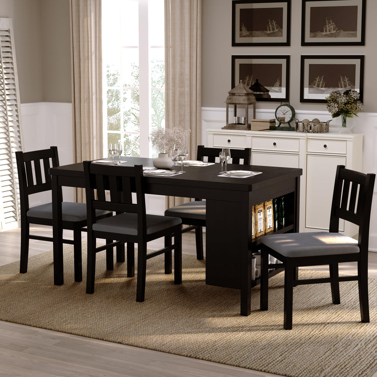 Solid Wood Dining Chairs Set of 4 with Padded Cushions - Modern Upholstered Kitchen Chairs