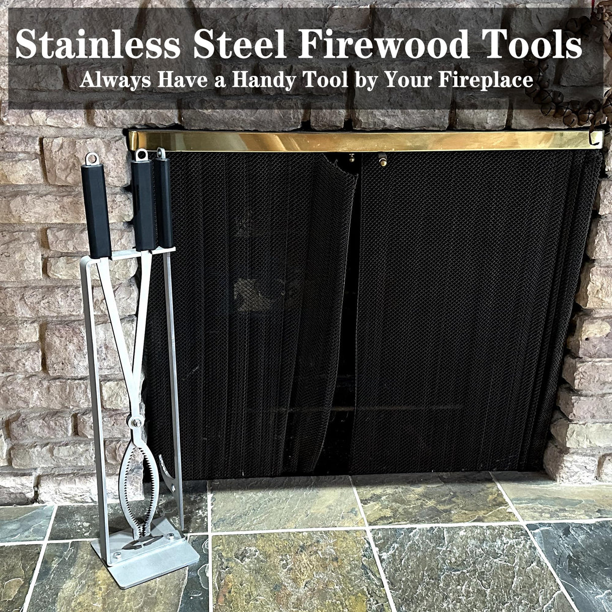 Fireplace Tools Set with 28" Fire Poker and Fire Tongs, Stainless Steel Firewood Tongs