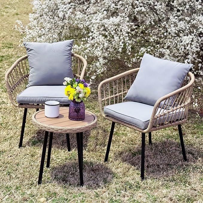 3 Pieces Outdoor Wicker Patio Conversation Bistro Set