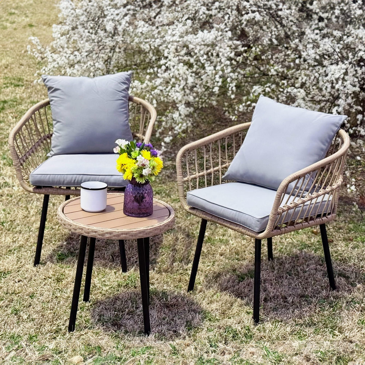 3 Pieces Outdoor Bistro Set, All-Weather Wicker Patio Furniture Set