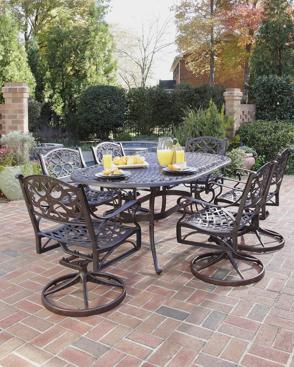 7 Piece Outdoor Dining Set, Bronze