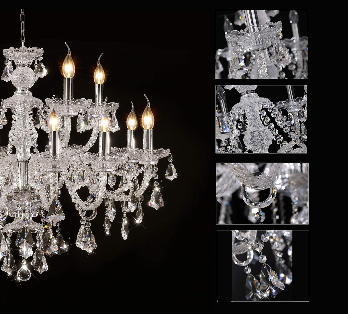 Clear 15 Lights K9 Crystal Chandelier Modern Luxurious Light Candle Pendant Lamp
