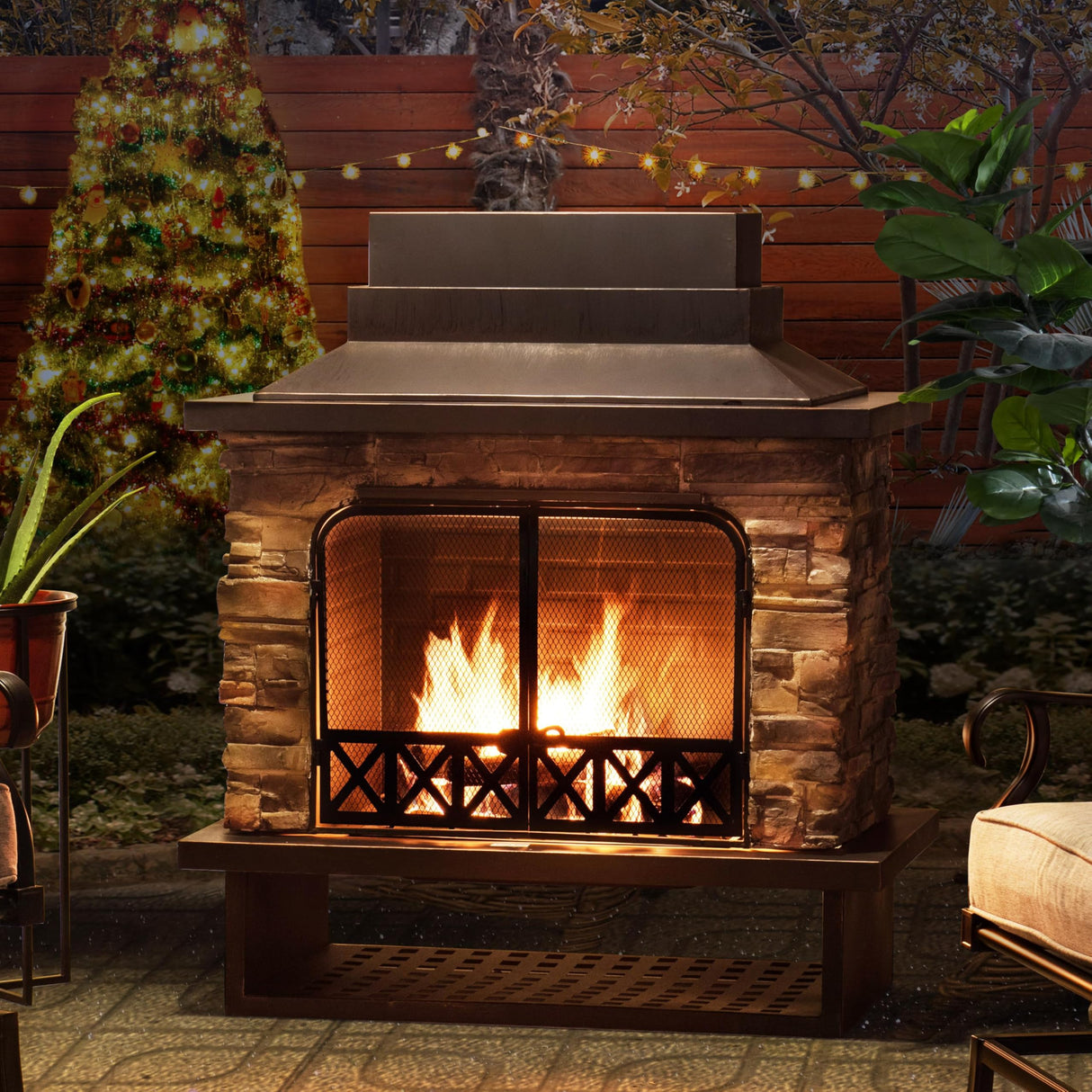 Outdoor Fireplace, Heavy Duty Patio Wood Burning Fireplace with Steel Chimney