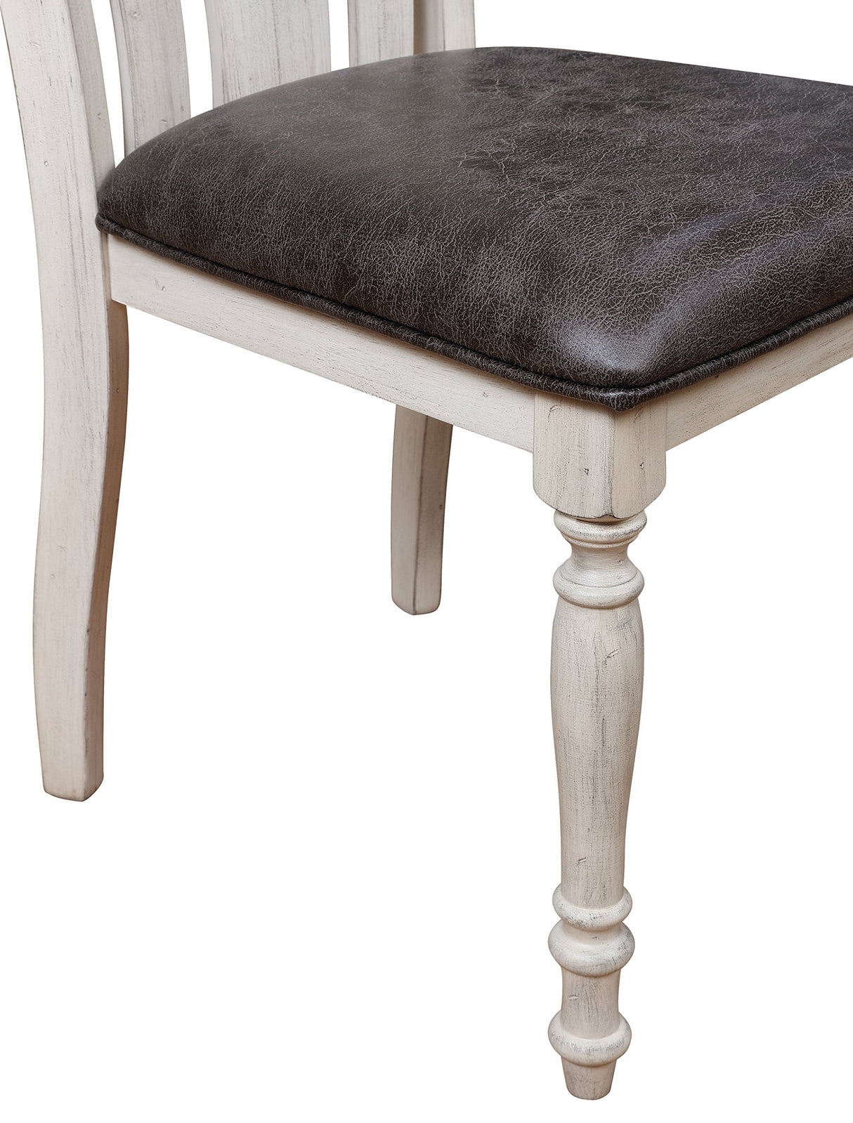 Arch Solid Wood Dining Set: Table with Extension Leaf, Six Chairs, Distressed White and Dark