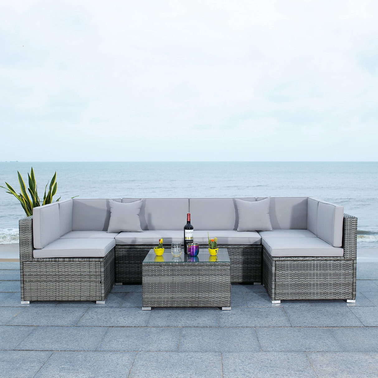 PAT7510B-2BX Collection Sectional Diona Grey Outdoor Living Patio Set, Grey/Grey