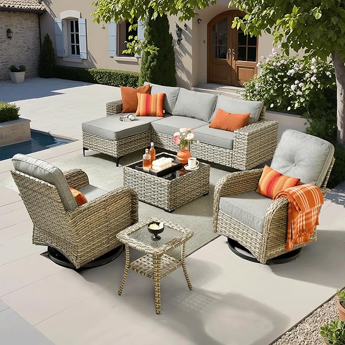 5 Pieces Patio Furniture Set Outdoor Sectional Sofa Couch with Comfy Cushions and Deep Seat
