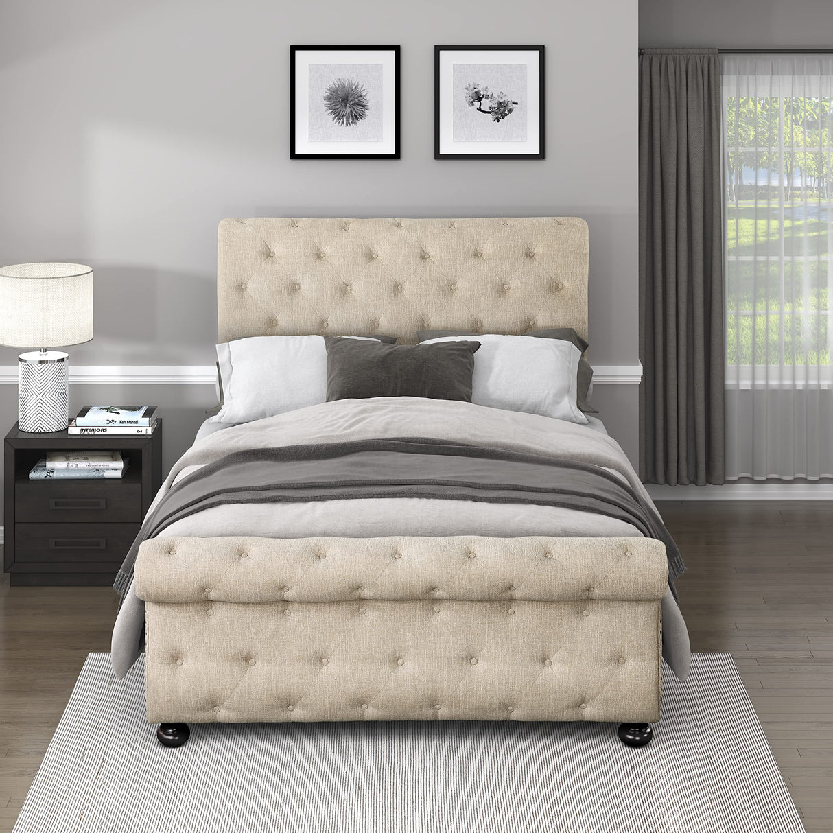 Nairne Upholstered Sleigh Bed, Queen, Beige