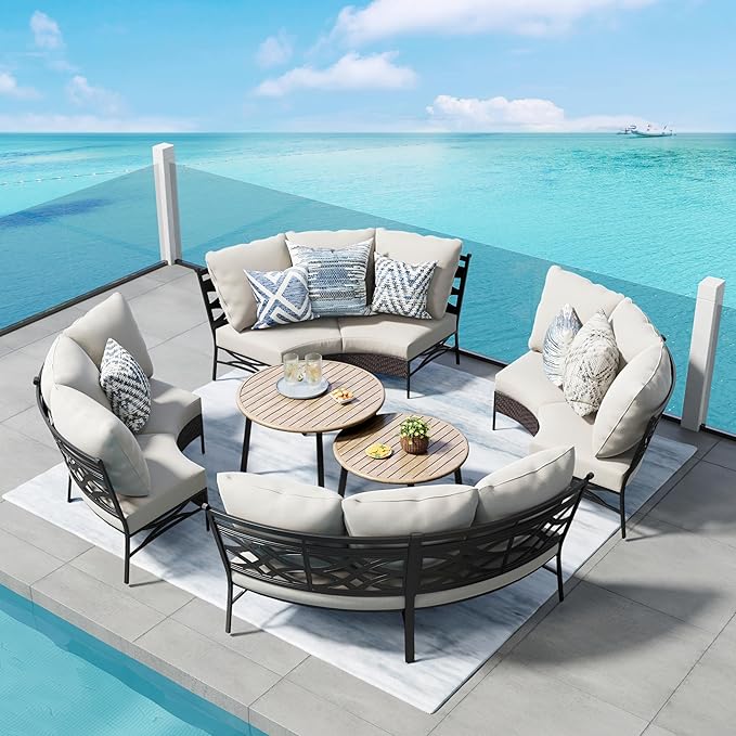 Half-Moon Patio Furniture Set 8 Piece, Curved Outdoor Sectional Sofa Conversation Sets