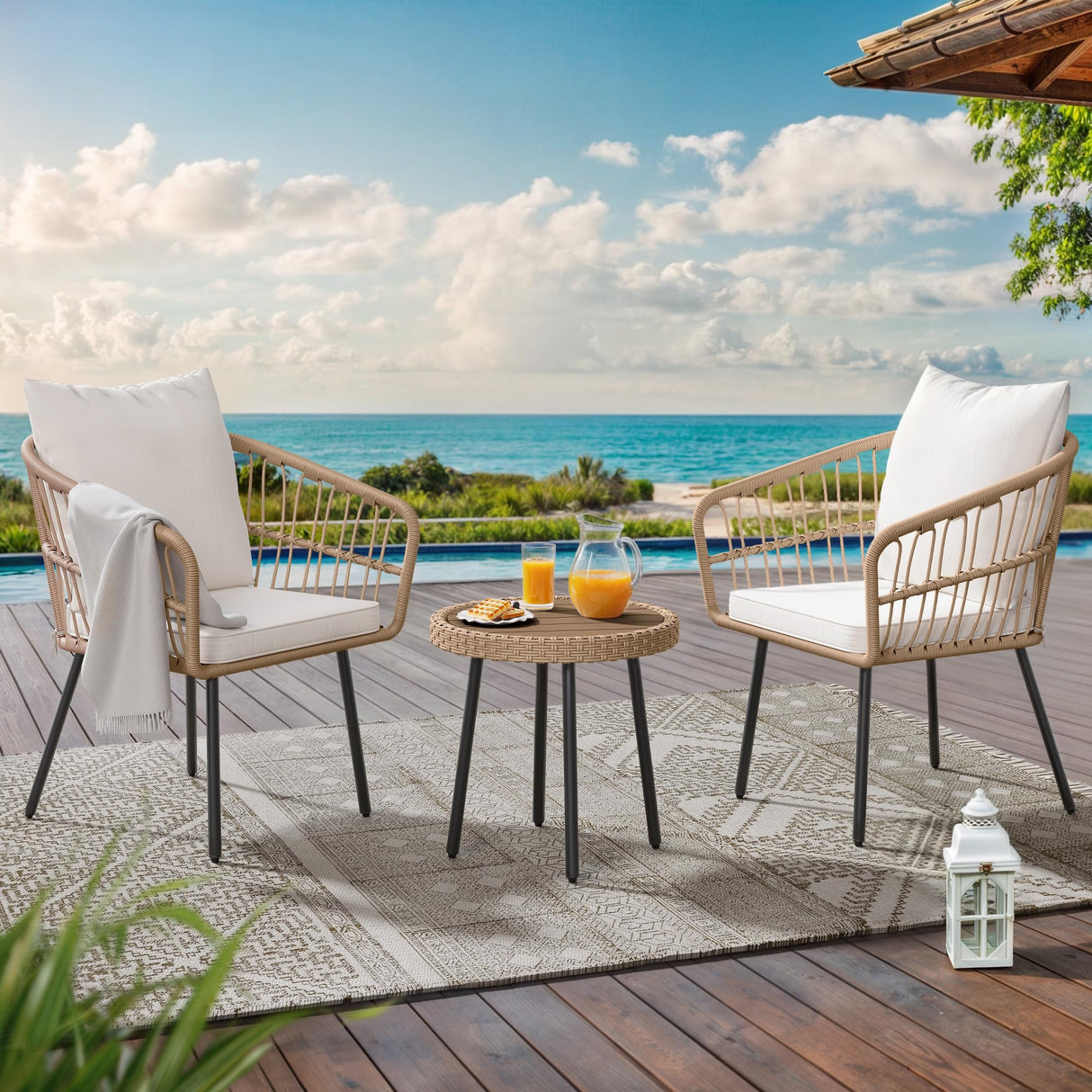 3 Pieces Outdoor Wicker Patio Conversation Bistro Set