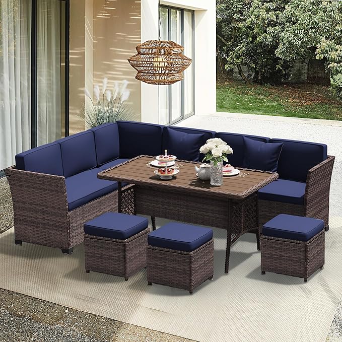 Patio Furniture Set, 7 Pieces Outdoor Dining Sets (Black-Black, B-7 Pieces)
