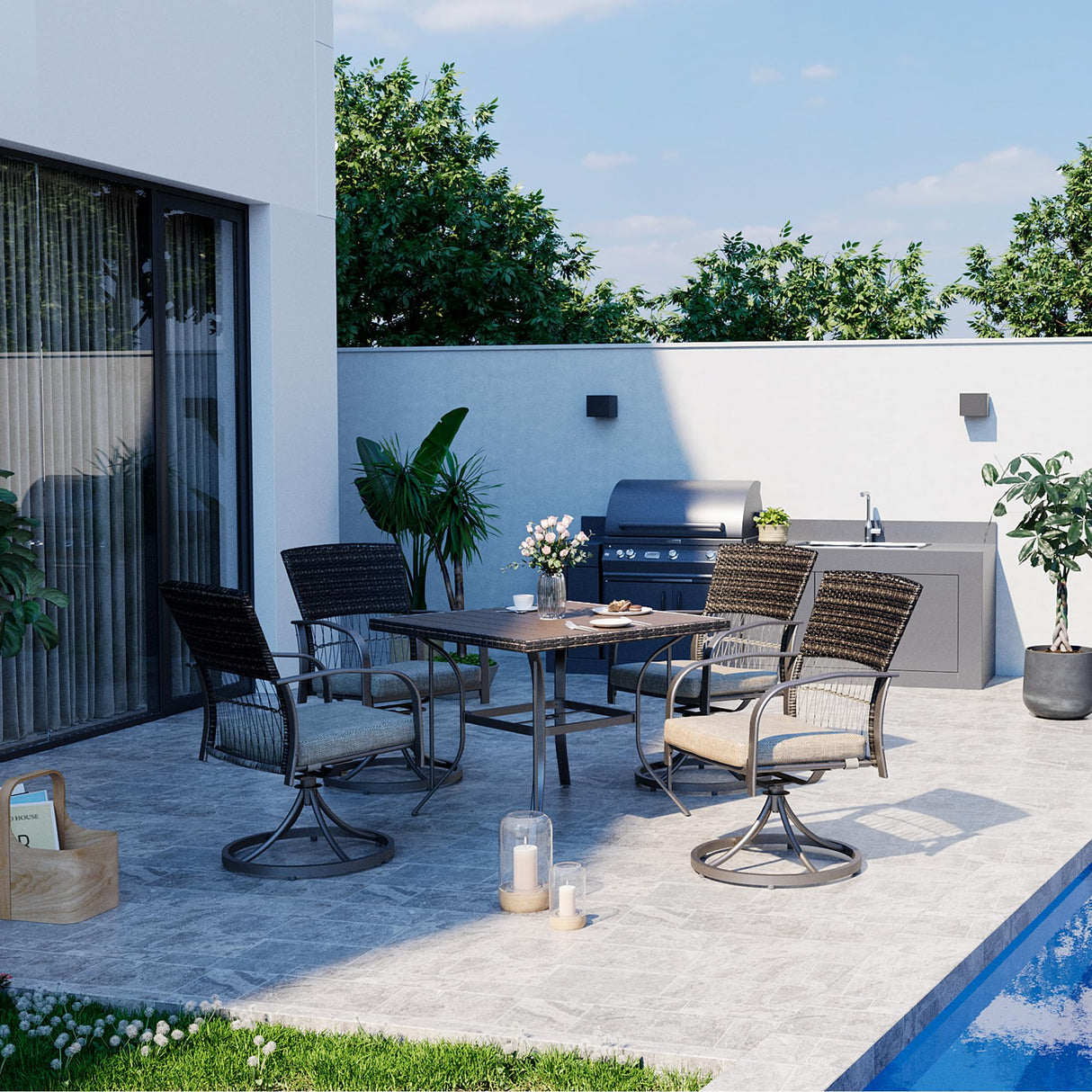 Outdoor Wicker Furniture Set for Backyard Garden Deck