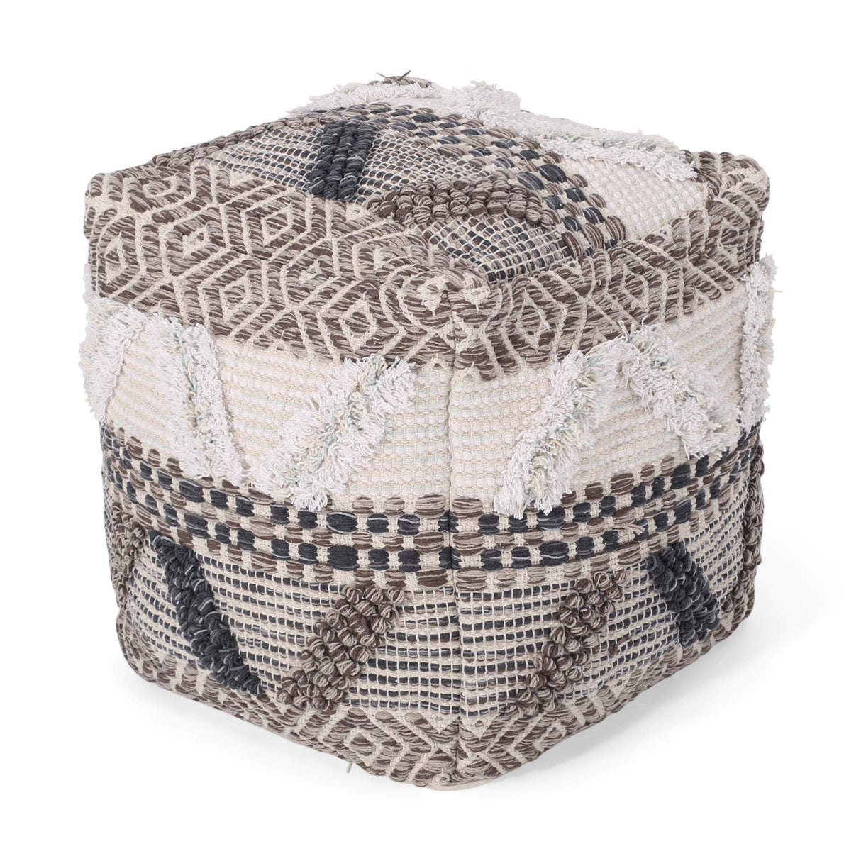 Elizabeth Boho Fabric Cube Pouf, Multicolor