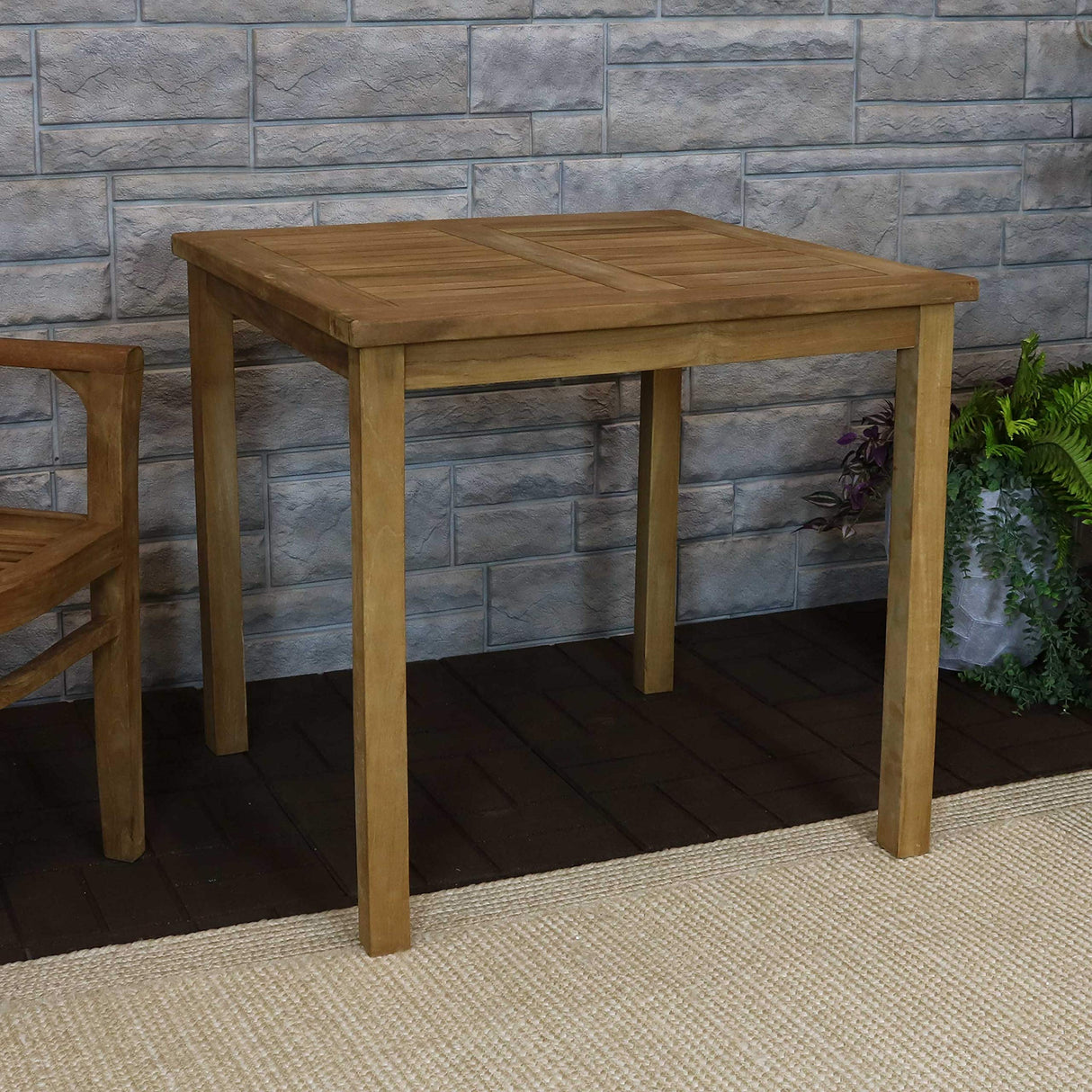 Solid Teak Outdoor Dining Table - Light Brown Wood Stain Finish - Square - 32 Inches