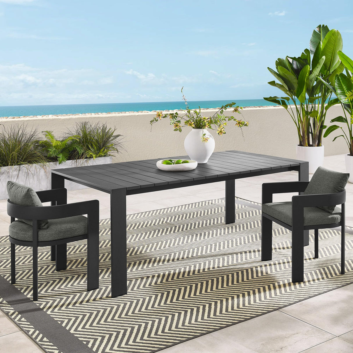 Tahoe Outdoor Patio Powder-Coated Aluminum Rectangular Dining Table in Gray