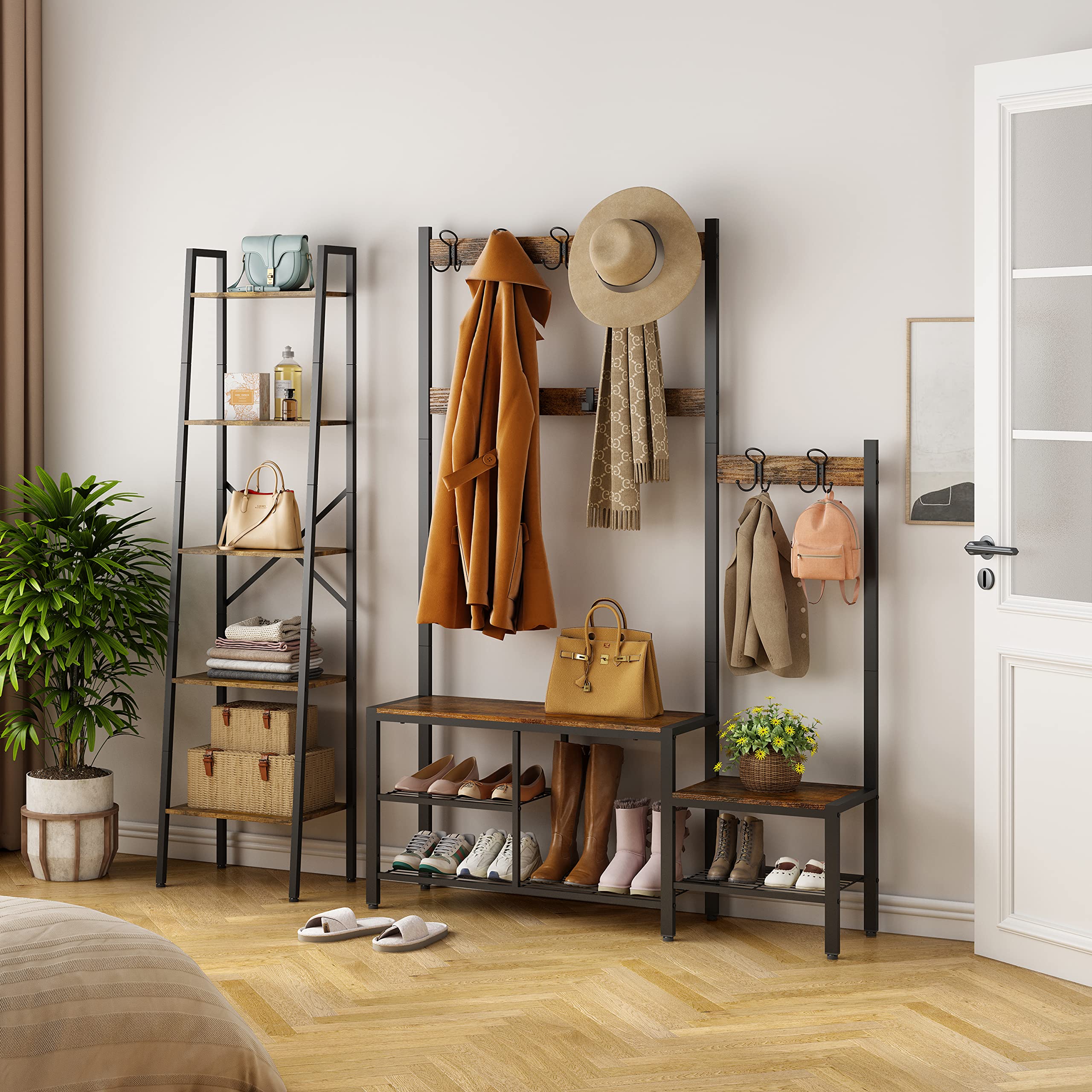 Industrial Ladder Bookshelf, Multifunctional Ladder Shelf