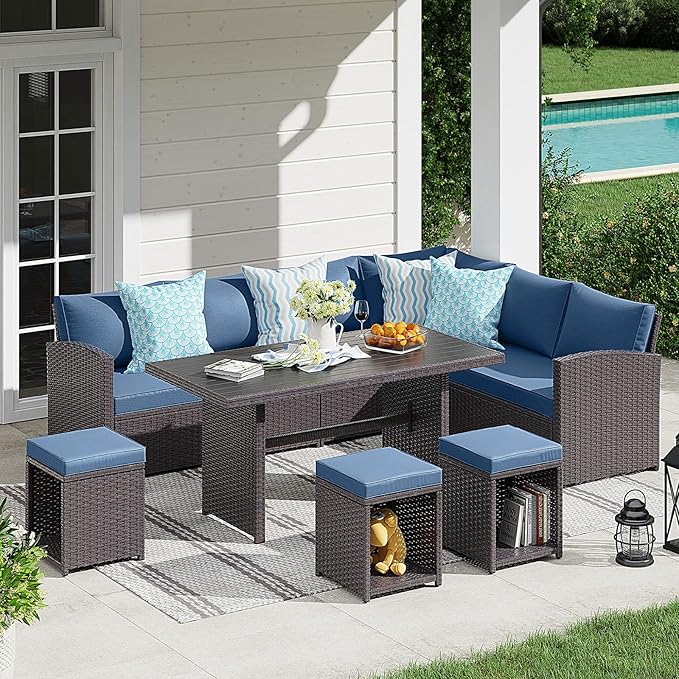 Outdoor Patio Furniture Set, 7 Piece Patio Dining Sofa Set