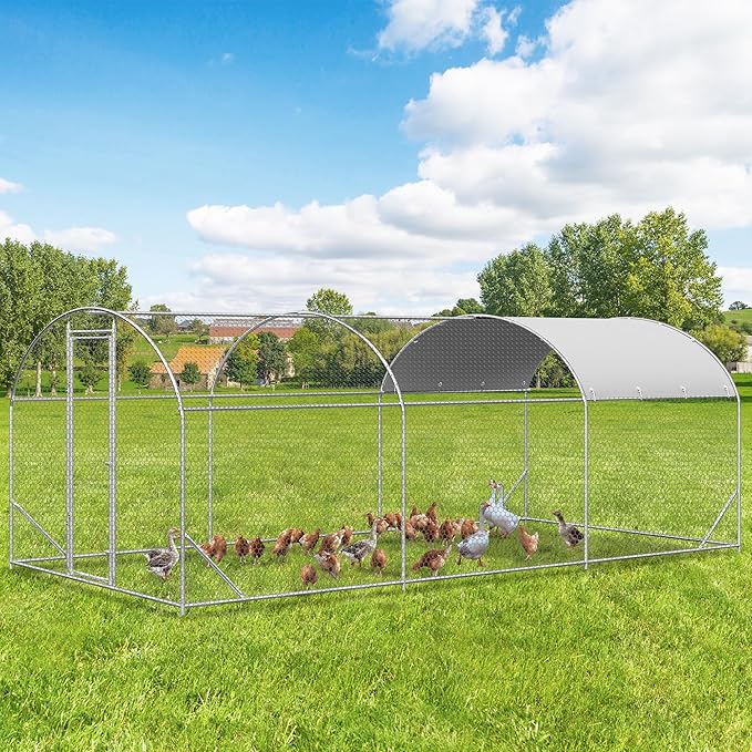 CoopGuard Walk-In Chicken Coop – Reinforced Galvanized Steel Run with Waterproof Roof
