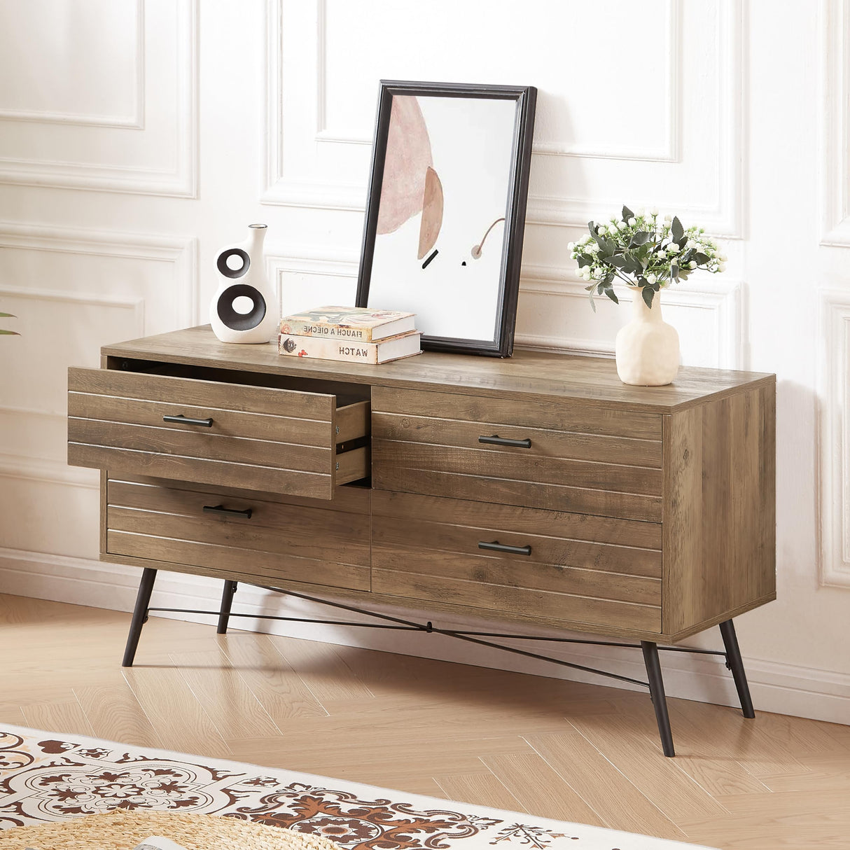 4-Drawer Chest, Functional Dresser for Bedroom and Living Room