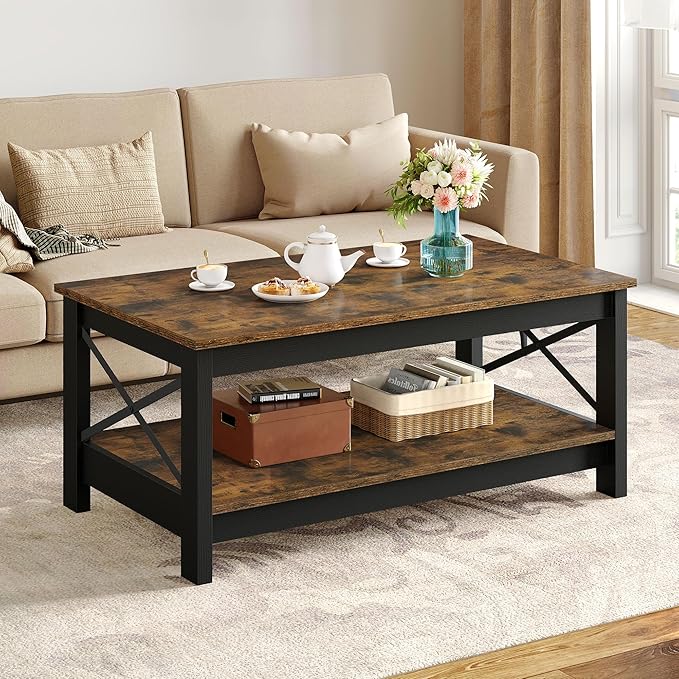 Coffee Table for Living Room, Modern Farmhouse Coffee Table with Storag