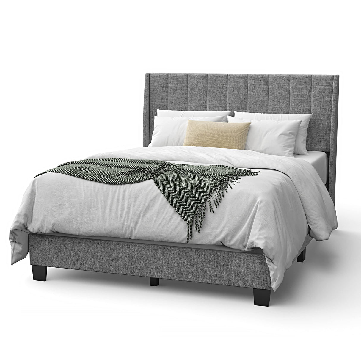 Herman Modern Queen Size Bed Frame - Wooden Upholstered Panel Bed Frame