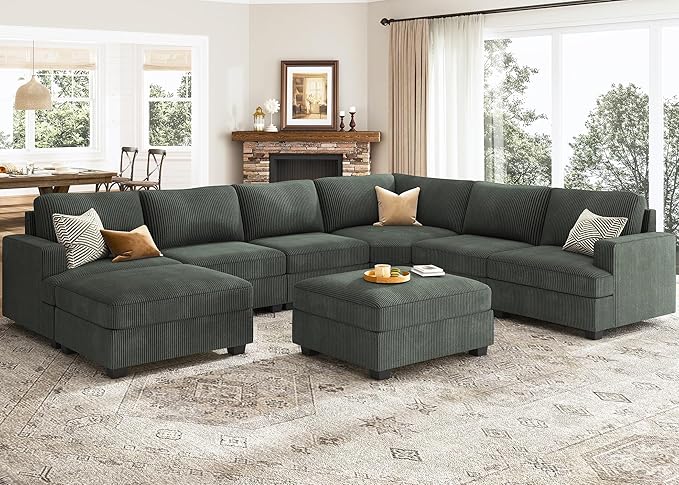 Sofa with Storage Ottoman, U Shape Sectional Couch with Chaise