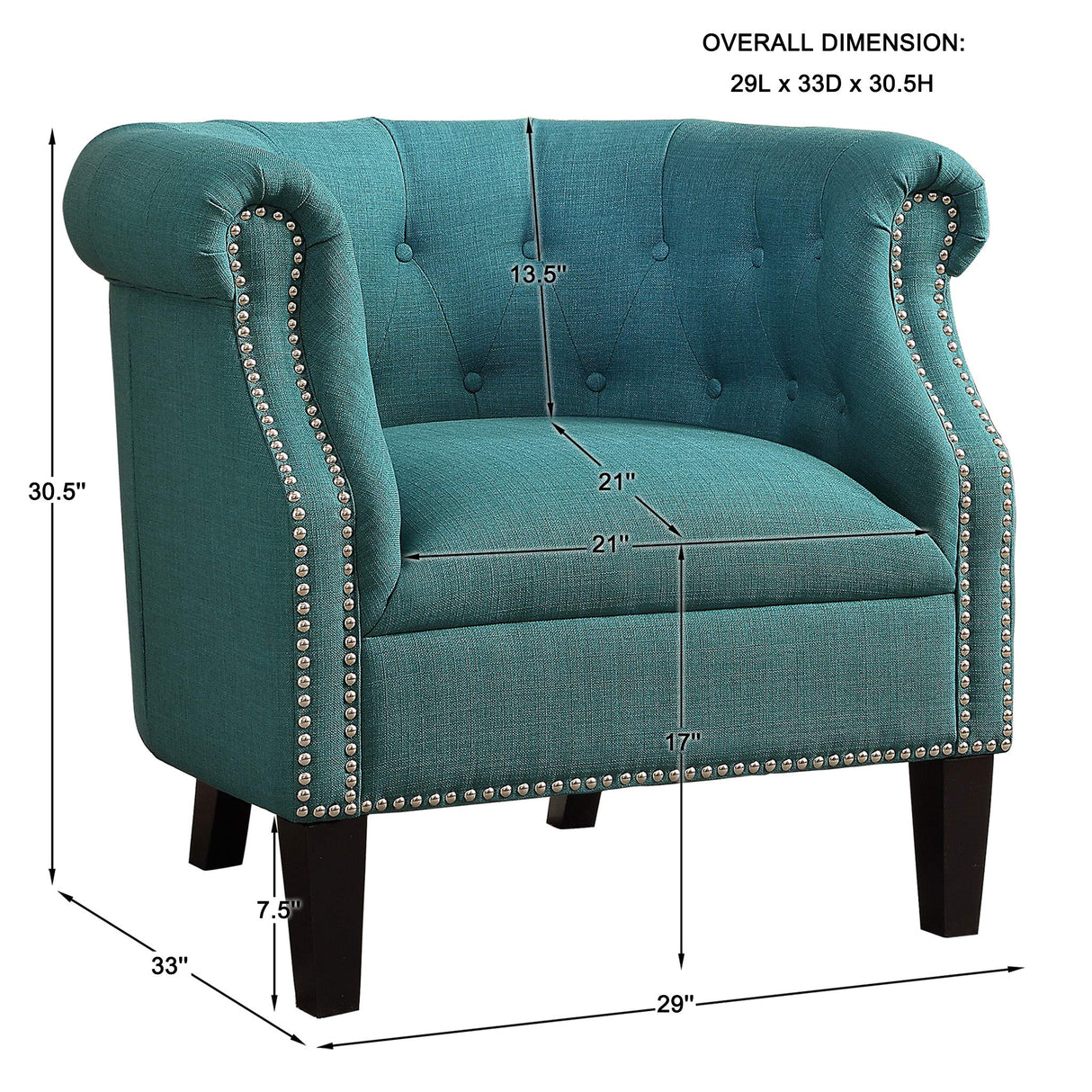 Fabric Barrel Accent Chair, Teal (1220F3S)