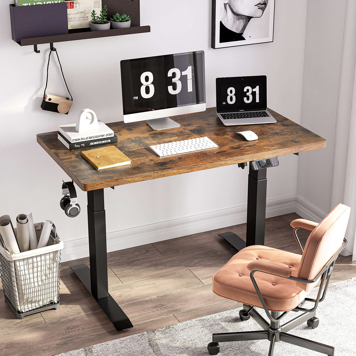 Standing Desk with Rustic Brown Top 40 x 24 Inches, Stand Up Desk with Adjustable