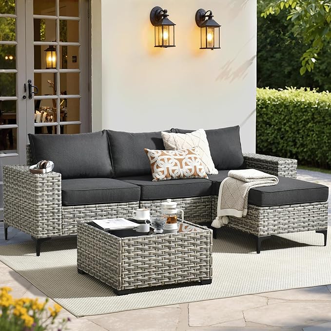 5 Pieces Patio Furniture Set Outdoor Sectional Sofa Couch with Comfy Cushions and Deep Seat