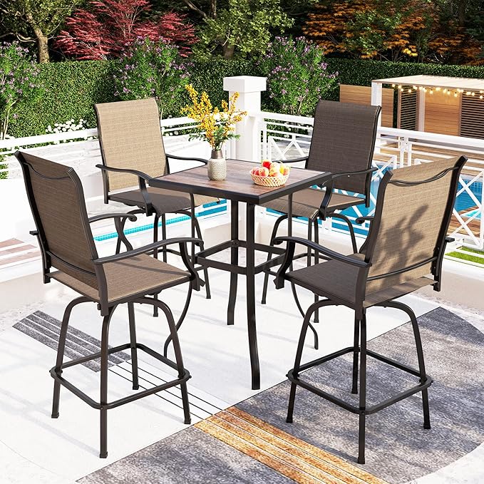 3 PCS Patio Swivel Bar Set Outdoor Furniture Bar Height Bistro Set