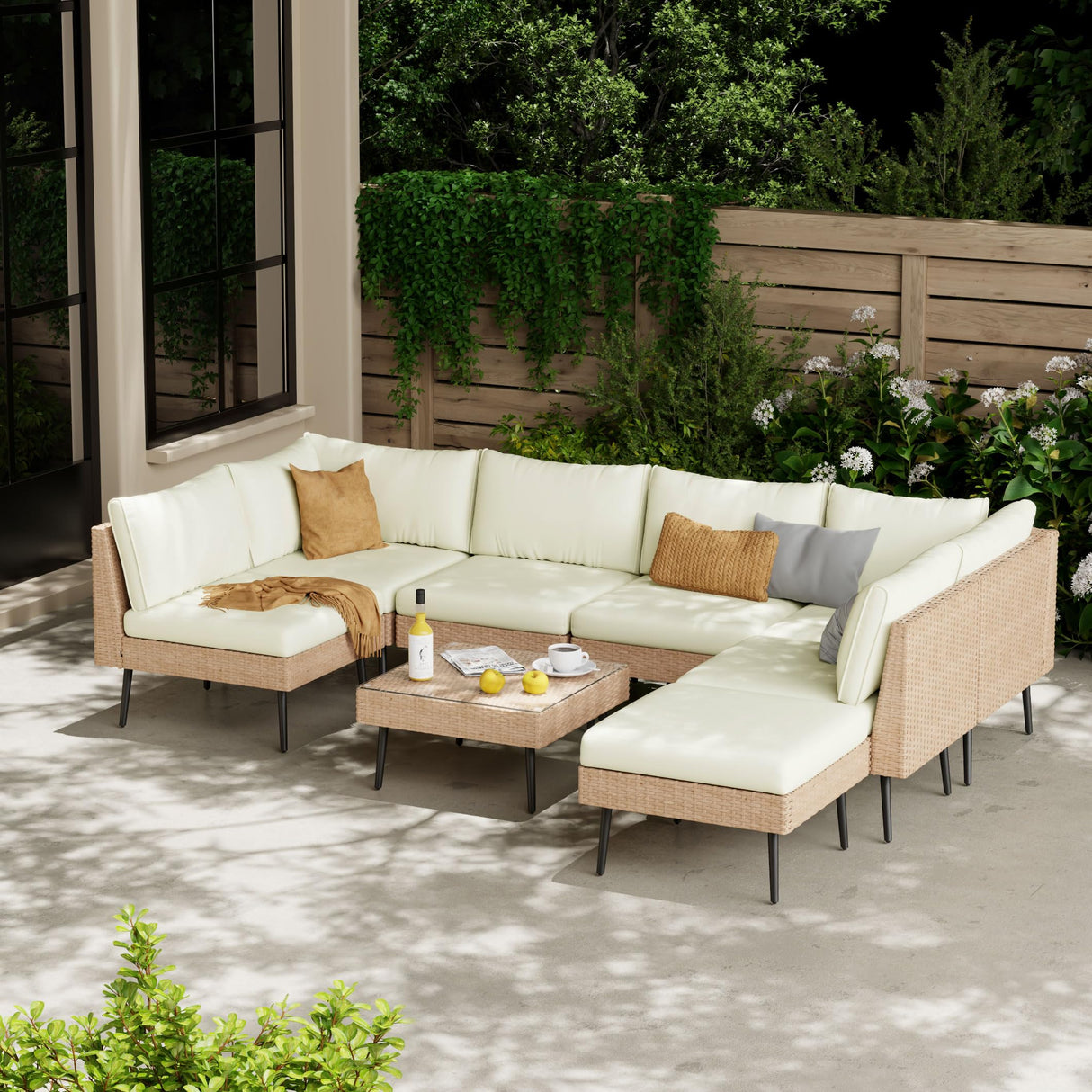 Outdoor Patio Sectional Furniture Set, 8 Piece Wicker Conversation Patio Furniture