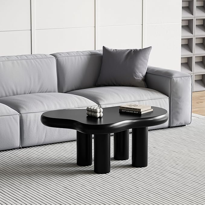 Round Wood Coffee Table, Handcraft Drum Tea Table Center Table for Living Room, Modern Circle Wooden Cocktail Table for Small Space, Easy Assembly