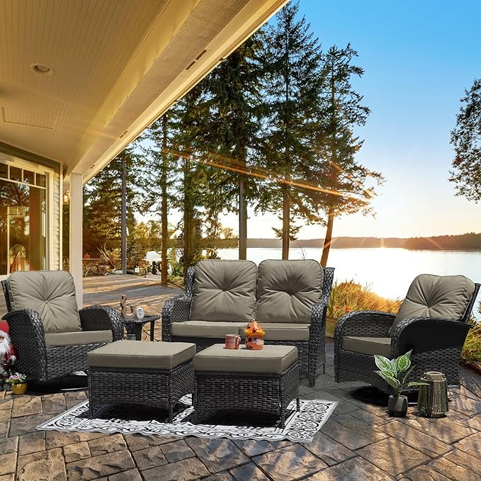 6-Piece Outdoor Patio Conversation Set, All Weather Wicker Rattan Conversation Set