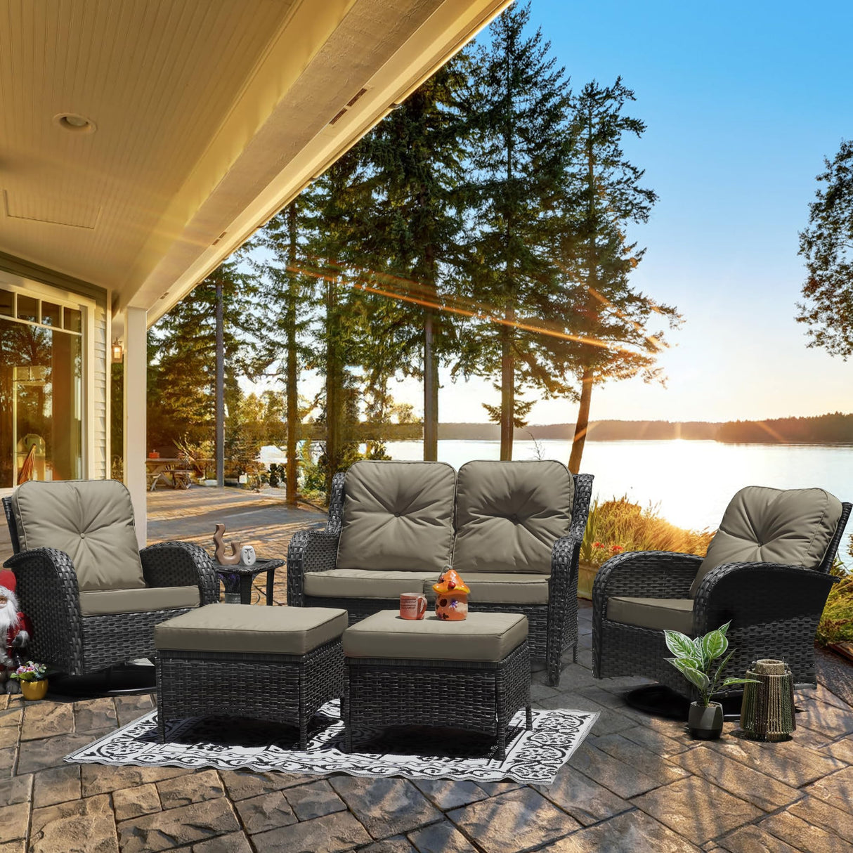 6-Piece Outdoor Patio Conversation Set, All Weather Wicker Rattan Conversation Set