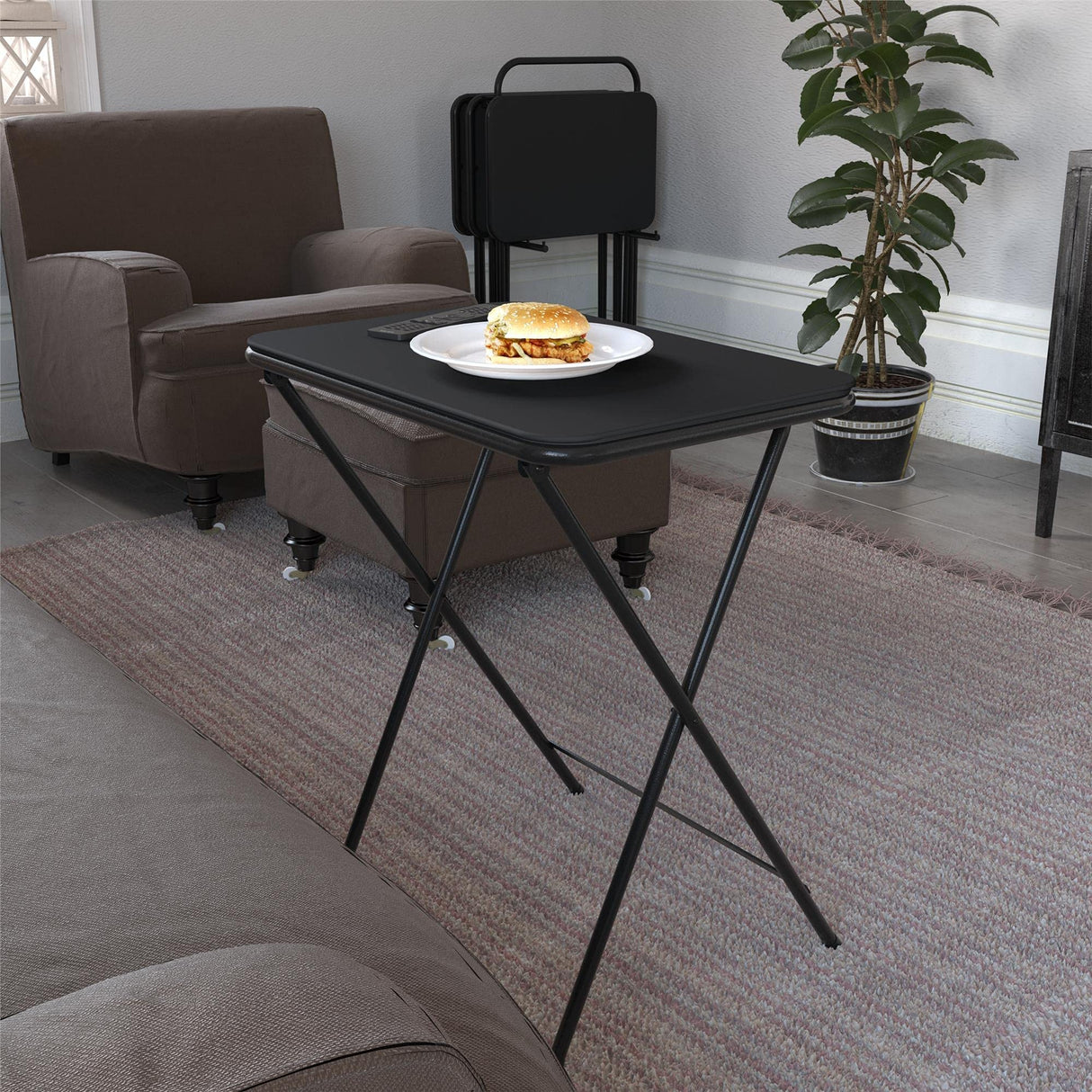 CoscoProducts 5-Piece Folding Vinyl Top TV Tray Set with Storage Rack