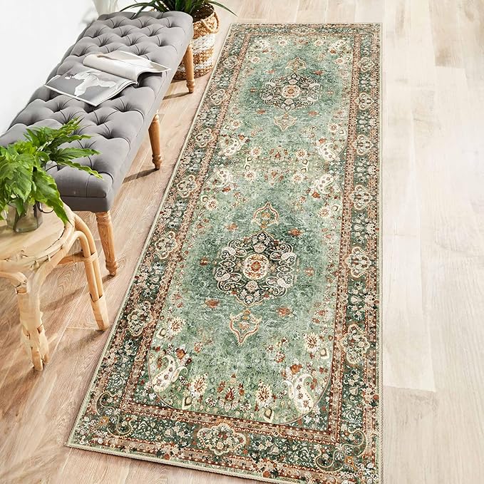 Green Rug 3x5,Washable Area Rugs for Bedroom Living Room Kitchen Entryway,