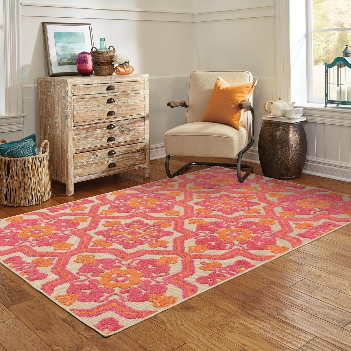 Medallion Sand/Pink Indoor-Outdoor Area Rug (5'3x7'6) - 5'3" x 7'6"